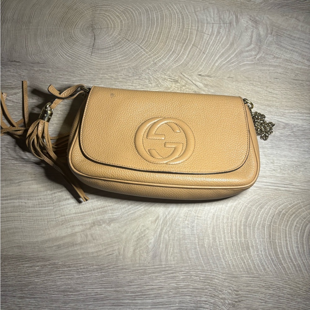 Gucci Tan Crossbody Bag with Iconic GG Logo